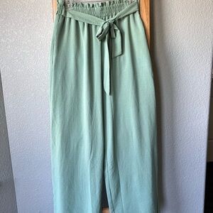 Sucolan Women's Green High-Waisted Pants Wide Leg With Elastic Tie Waist Medium